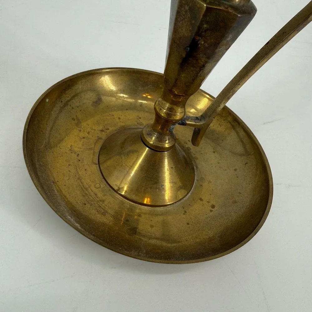 Vintage Solid Brass Chamberstick Candle Holder with Glass Hurricane Shade India
